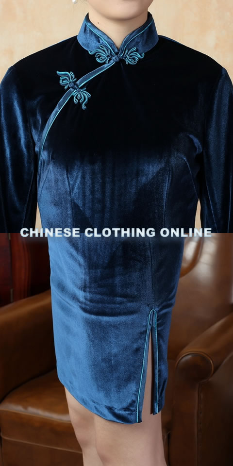 Elbow-sleeve Short-length Velvet Cheongsam (RM)
