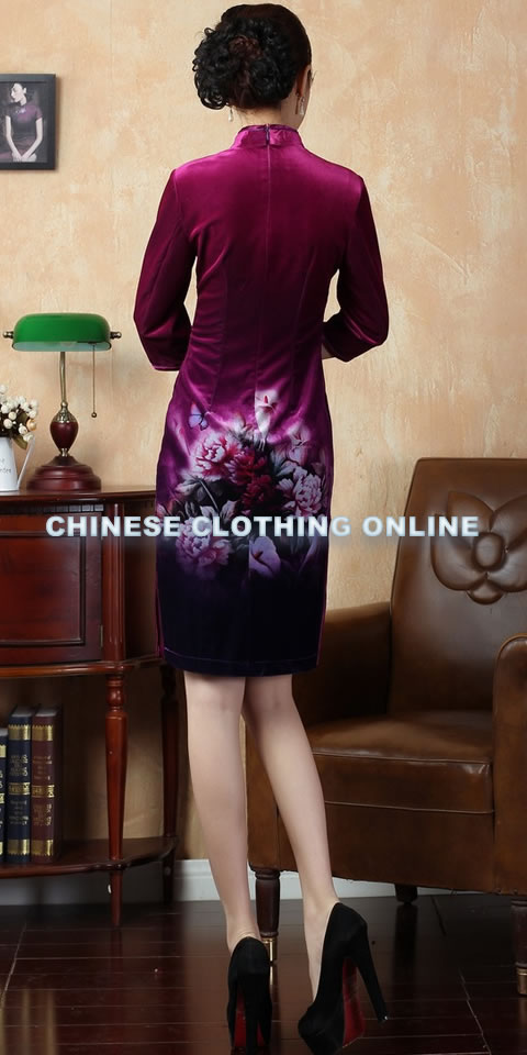 Elbow-sleeve Short-length Spray Painting Velvet Cheongsam (RM)