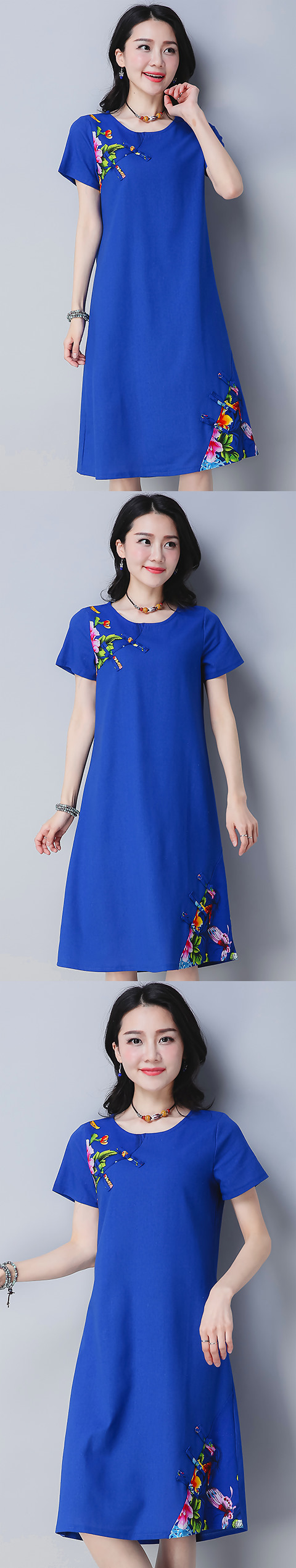 Ethnic Short-length Dress with patches-Black (RM)