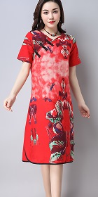 Cross-collar Ethnic Dress-Red (RM)