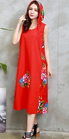 Ethnic Hooded-dress with patches-Red (RM)