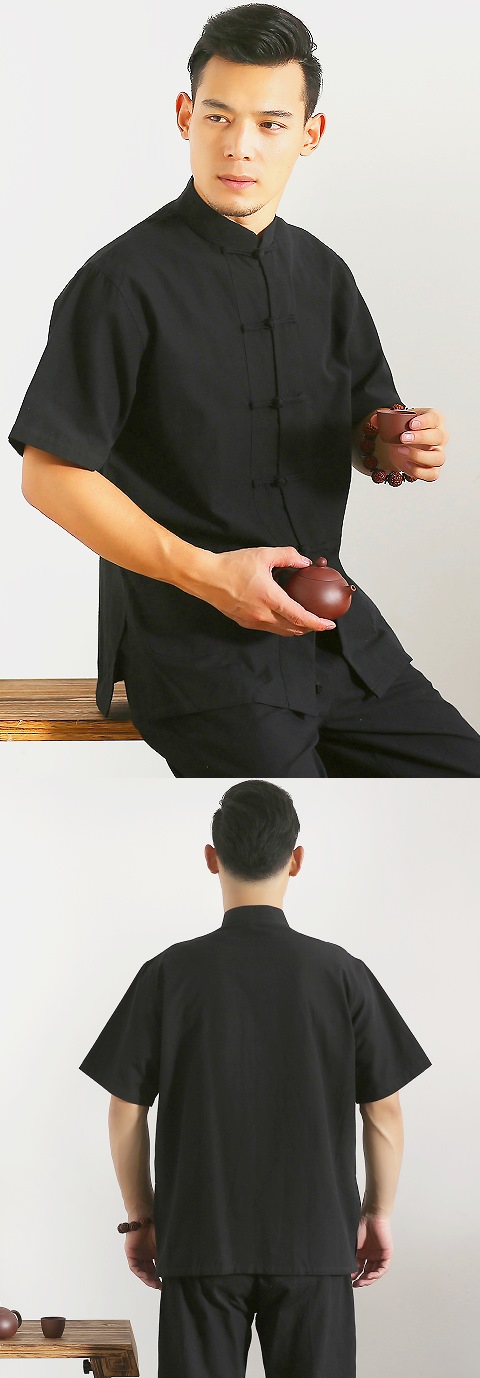 Mandarin Short-sleeve Plain Cotton Shirt (RM)