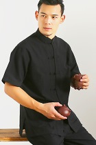 Mandarin Short-sleeve Plain Cotton Shirt (RM)