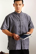 Mandarin Short-sleeve Plain Cotton Shirt (RM)