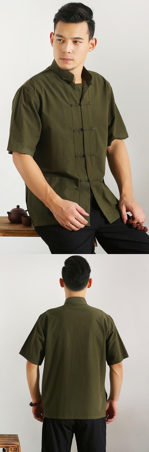 Mandarin Short-sleeve Plain Cotton Shirt (RM)