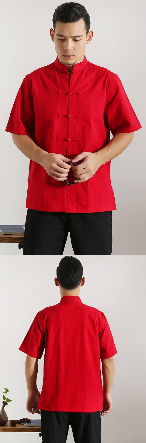 Mandarin Short-sleeve Plain Cotton Shirt (RM)
