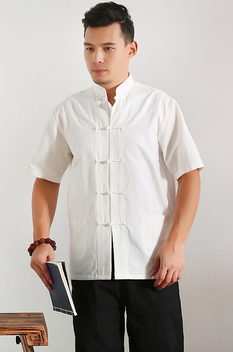 Mandarin Short-sleeve Plain Cotton Shirt (RM) [MSY-MTTZ-0683A1-wht] ♣