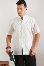 Mandarin Short-sleeve Plain Cotton Shirt (RM)