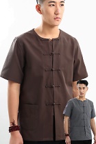 Mandarin Short-sleeve Plain Cotton Shirt (RM)