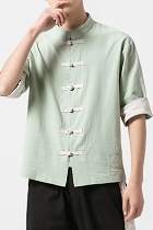 Chic Mandarin Elbow-length Folding-sleeve Cotton Shirt (RM/CM)