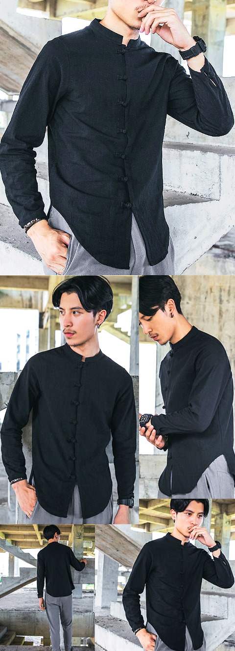 Chic Linen Long-sleeve Mandarin Shirt (RM)