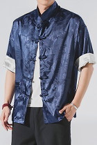 Chic Mandarin Jacquard Elbow-length Folding-sleeve Shirt (RM/CM)