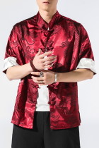 Chic Mandarin Jacquard Elbow-length Folding-sleeve Shirt (RM/CM)