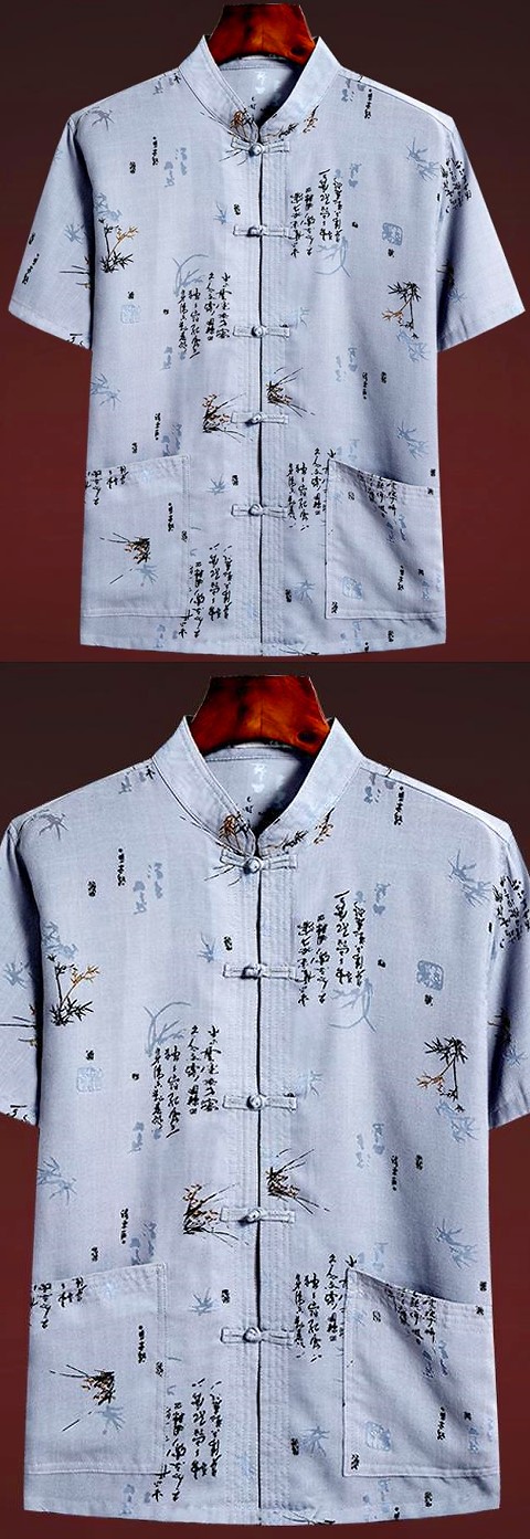 Bamboo Linen Short-sleeve Mandarin Shirt (RM)