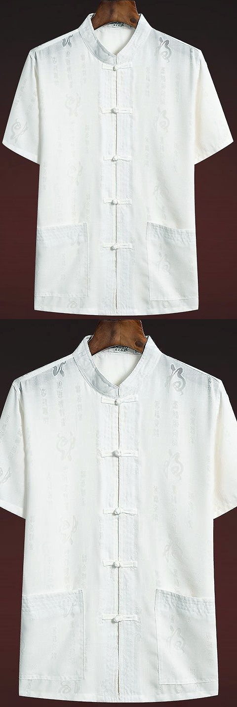 Fu Character Linen Short-sleeve Mandarin Shirt (RM)