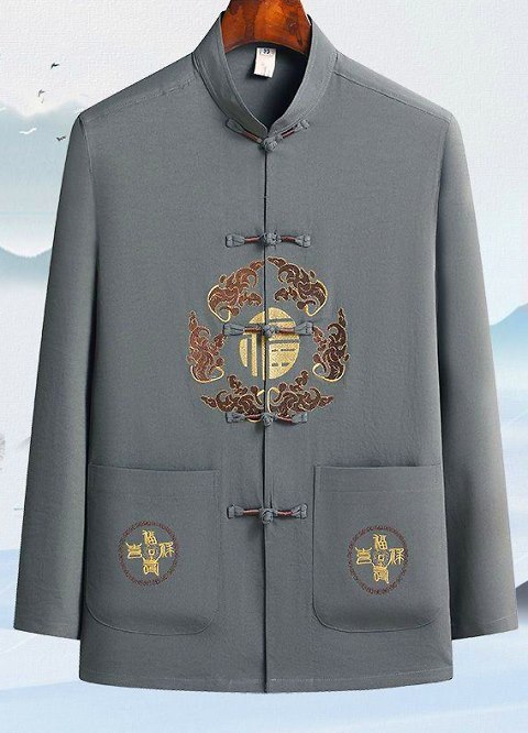 Fu Embroidery Long-sleeve Mandarin Shirt (RM)