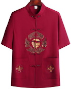 Fu Embroidery Short-sleeve Mandarin Shirt (RM)