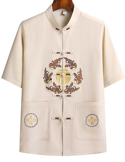 Fu Embroidery Short-sleeve Mandarin Shirt (RM)