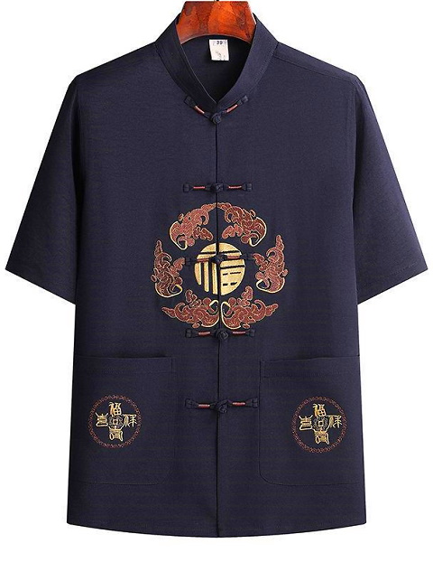 Fu Embroidery Short-sleeve Mandarin Shirt (RM)