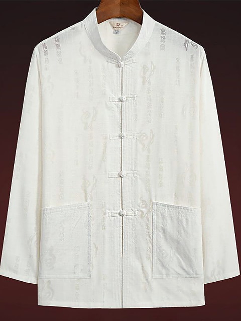 Fu Character Linen Long-sleeve Mandarin Shirt (RM)