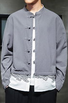 Faux-2-piece Cotton Linen Mandarin Top (RM)