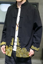 Embroidery Cotton-linen Long-sleeve Mandarin Top (RM)