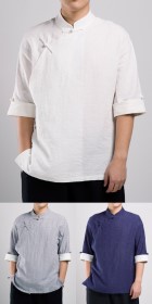 Mandarin Elbow-Folding-sleeve Right-incline Shirt (RM)