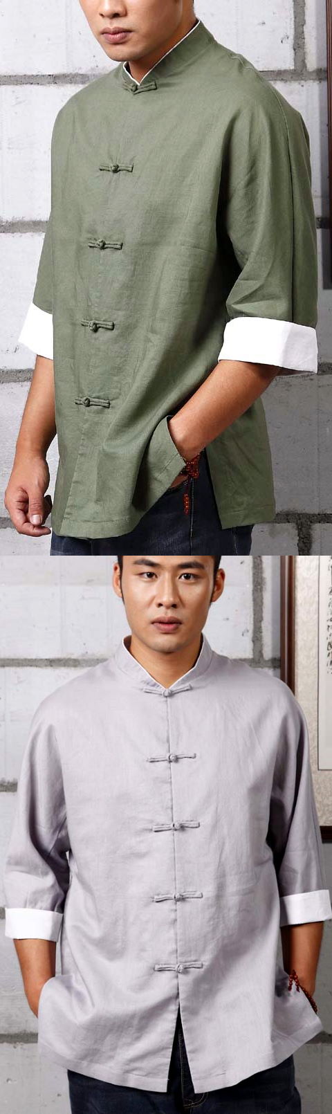 3/4-sleeve Mandarin Jacket/Shirt w/ Folding Cuffs (CM)