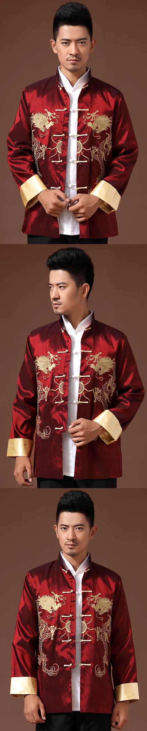 Mandarin Dual-dragon Embroidery Thai Silk Jacket (RM)