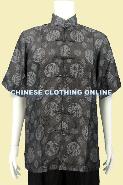 Short-sleeve Jacquard Mandarin Shirt (CM)