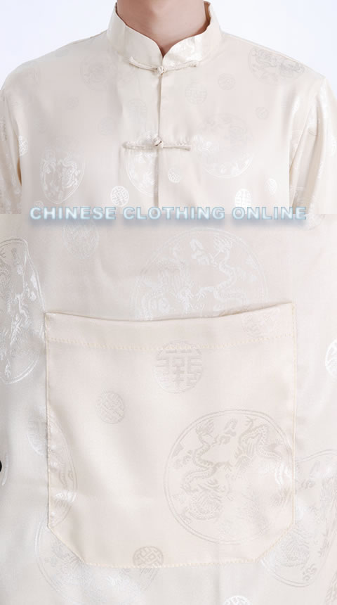 Short-sleeve Huddling Dragons Mandarin Shirt - Light Gold (RM)