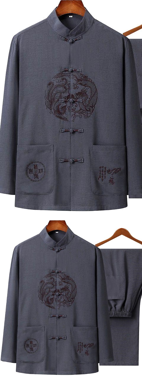 Dragon-phoenix Embroidery Long-sleeve Mandarin Suit (RM)