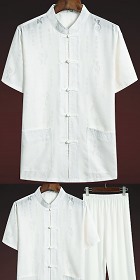 Fu Character Linen Short-sleeve Mandarin Suit (RM)