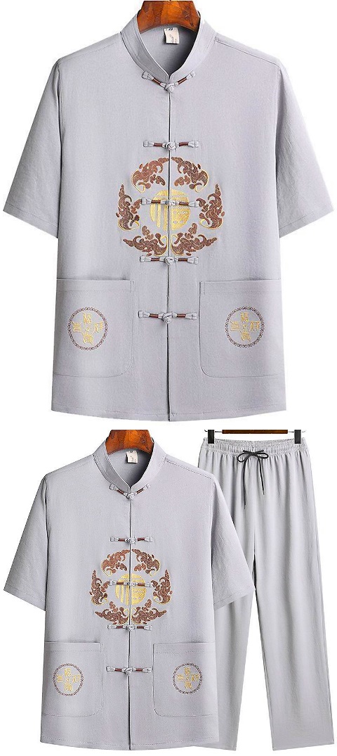 Fu Embroidery Short-sleeve Mandarin Suit (RM)