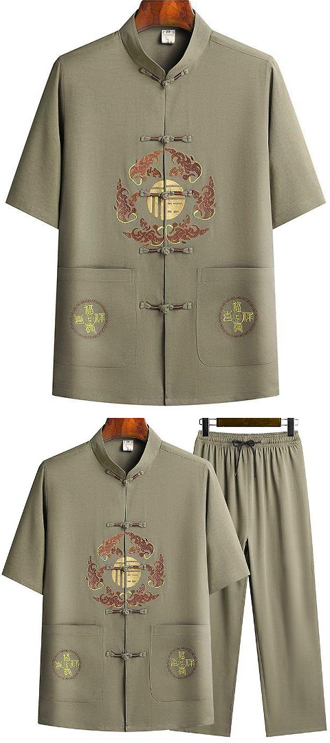 Fu Embroidery Short-sleeve Mandarin Suit (RM)