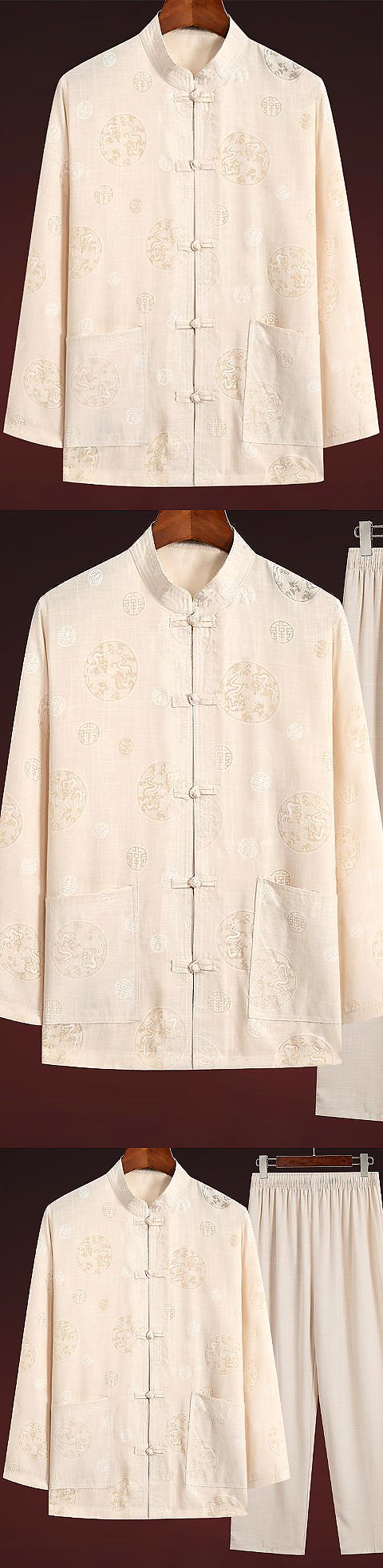 Dual-dragon Linen Long-sleeve Mandarin Suit (RM)