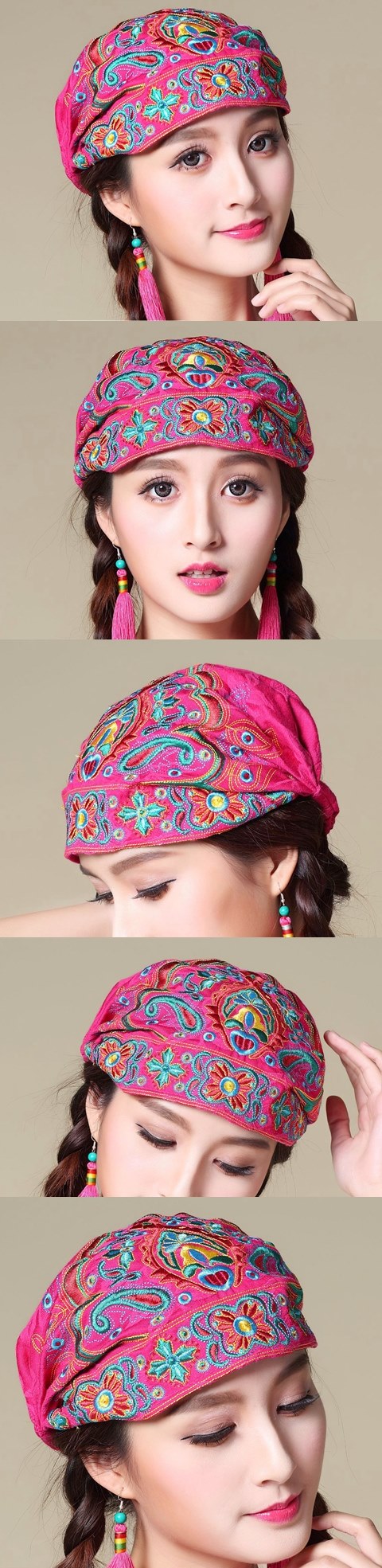 Ethnic Phoenix Embroidery Scarf Cap
