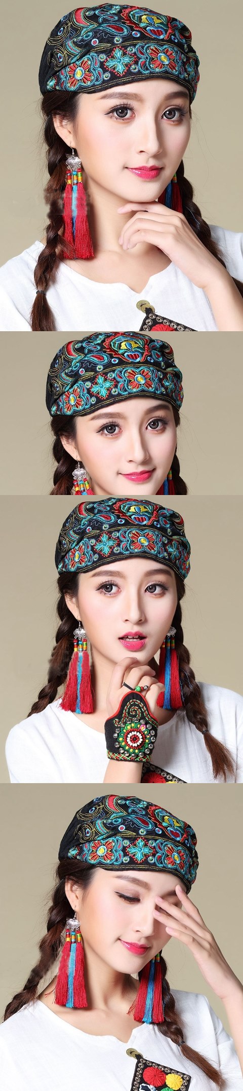 Ethnic Phoenix Embroidery Scarf Cap