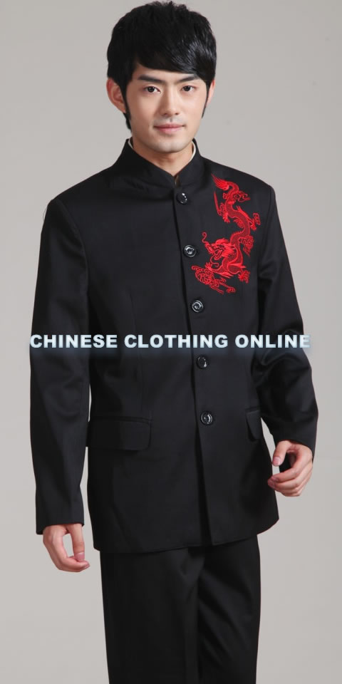 Modernised Mao Suit with Red Embroidery Dragon (RM)