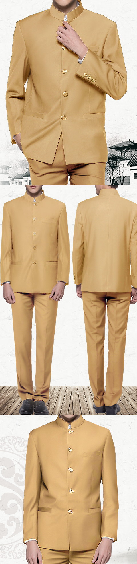 Modernised Snug Fit Mao Suit - Pale Goldenrod (RM)