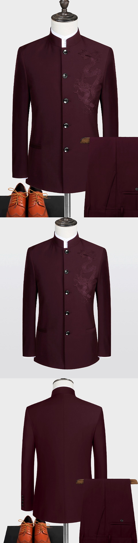 Modernised Snug Fit Mao Suit w/ Big Dragon Embroidery (RM)