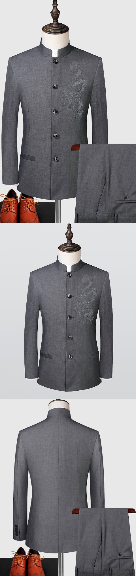 Modernised Snug Fit Mao Suit w/ Big Dragon Embroidery (RM)