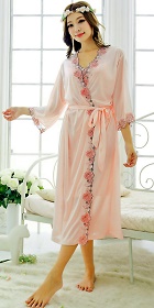 2-piece Floral Embroidery Long Silk Robe (RM)