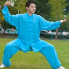 Professional Taichi Kungfu Uniform with Pants - Cotton/Silk - Light Blue (RM)