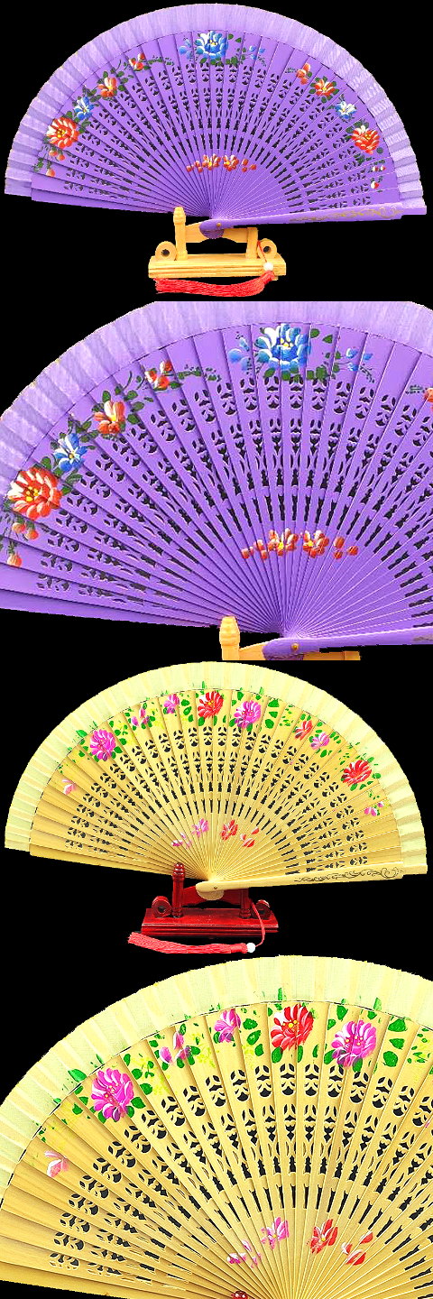 Silk Painting Folding Fan (Multiple Colors)