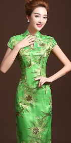 Cup-sleeve Long-length Evening-dress Cheongsam - Green (RM)