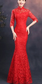 Elbow-sleeve Long-length Evening-dress Cheongsam (RM)
