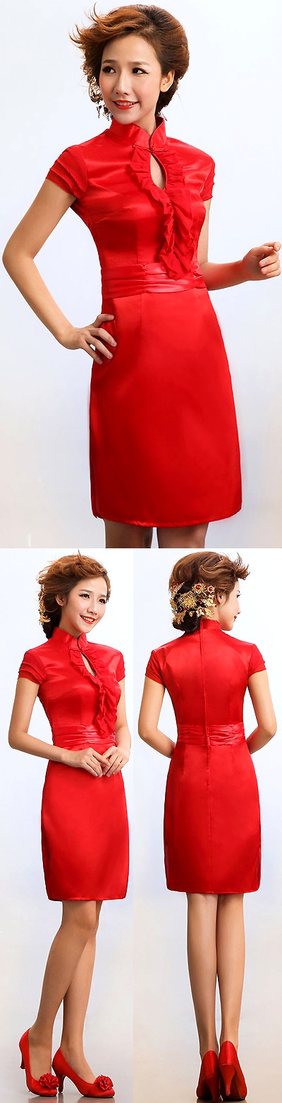 Cuff-sleeve Short-length Bridal Cheongsam (RM)
