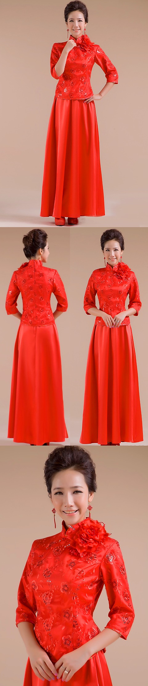Elbow-sleeve Long-length Bridal Cheongsam (RM)