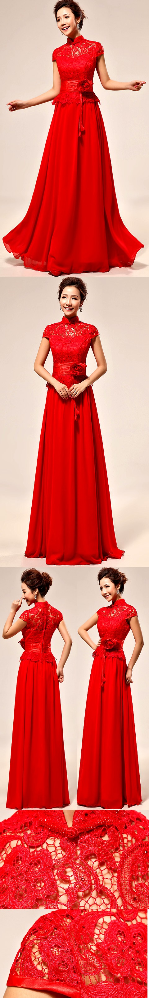 Cup-sleeve Long-length Bridal Cheongsam Dress (RM)